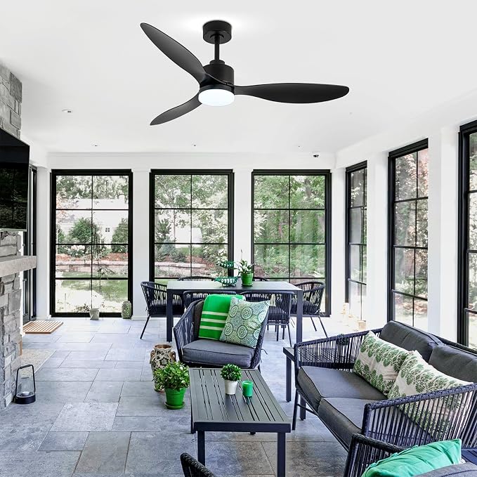52" Ceiling Fans with Lights and Remote, Quiet DC Motor, 3 Reversible Blades, 6-Speed, Modern Industrial Black Ceiling Fan