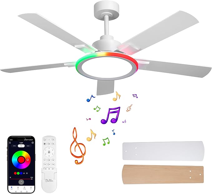 52" Ceiling Fans with Lights,Bluetooth Ceiling Fan with Speaker,6-Speed Reversible Motor,Full-Spectrum Adjustable, product
