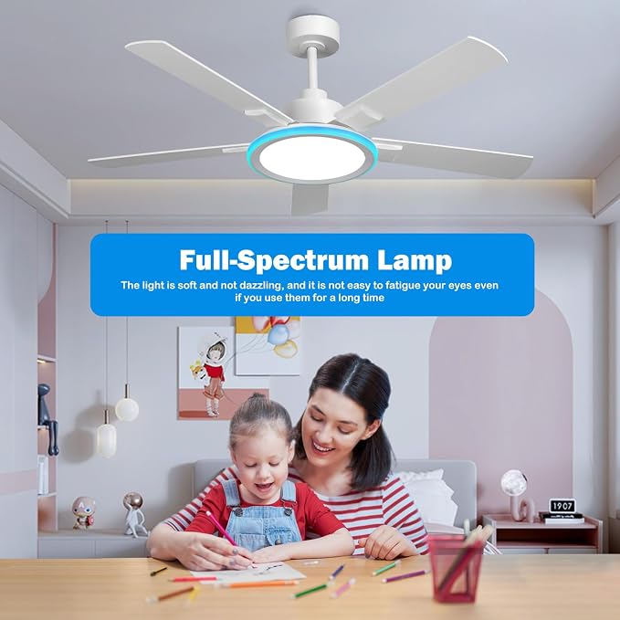 52" Ceiling Fans with Lights,Bluetooth Ceiling Fan with Speaker,6-Speed Reversible Motor,Full-Spectrum Adjustable, alternate