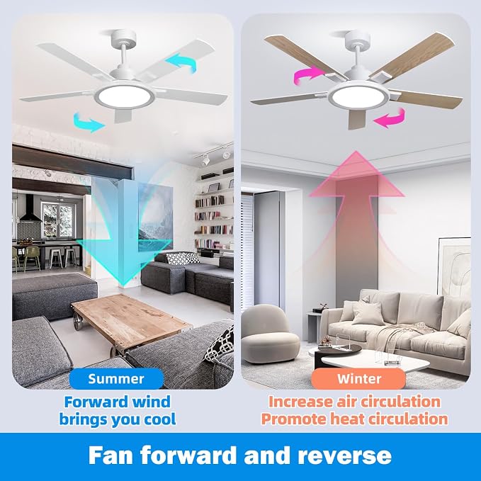 52" Ceiling Fans with Lights,Bluetooth Ceiling Fan with Speaker,6-Speed Reversible Motor,Full-Spectrum Adjustable, alternate