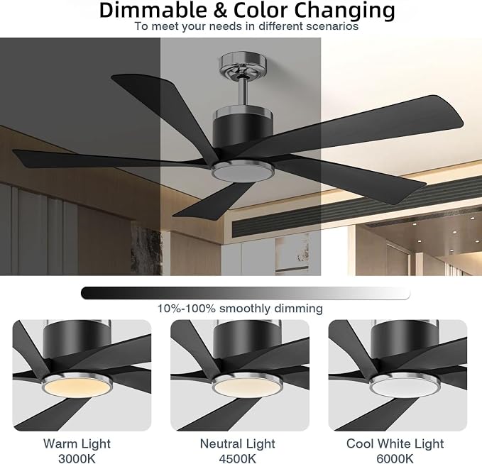 52'' Ceiling Fans with Lights, Modern Ceiling Fan with Remote Control, Indoor Outdoor Ceiling Fan for Living Room,Bedroom 5