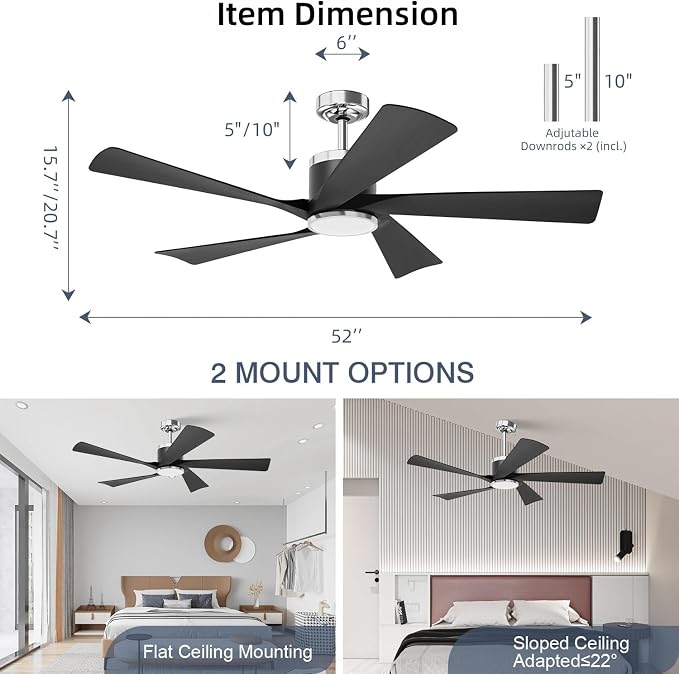 52'' Ceiling Fans with Lights, Modern Ceiling Fan with Remote Control, Indoor Outdoor Ceiling Fan for Living Room,Bedroom 5