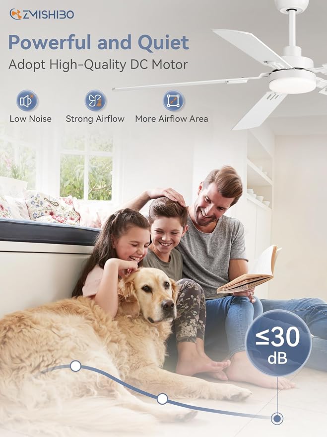 52" Ceiling Fans with Lights, White Modern Ceiling Fan with Remote, bedroom Indoor Ceiling Fan with Dual Finish, alternate