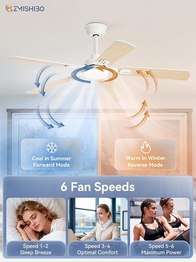 52" Ceiling Fans with Lights, White Modern Ceiling Fan with Remote, bedroom Indoor Ceiling Fan with Dual Finish, alternate