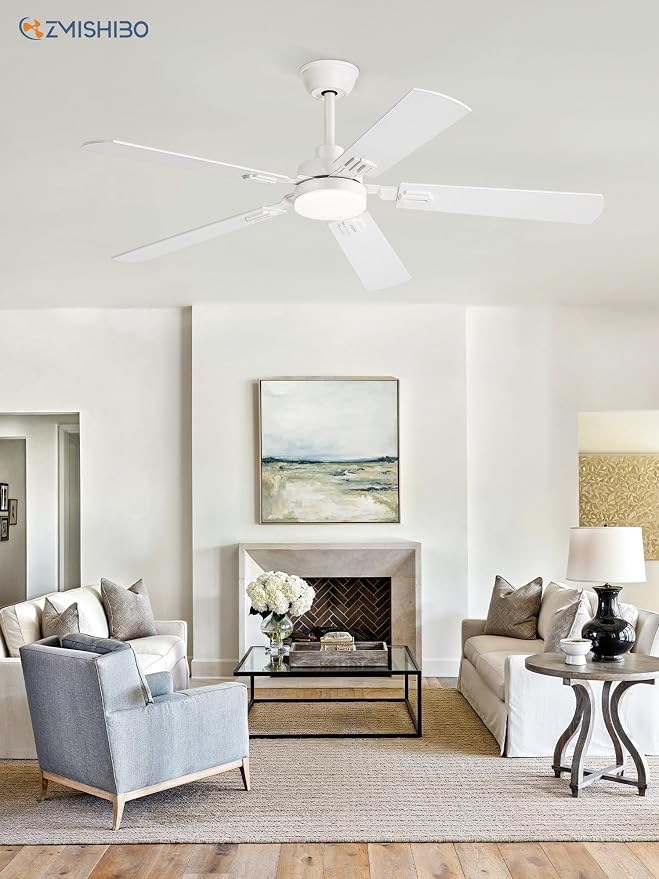 52" Ceiling Fans with Lights, White Modern Ceiling Fan with Remote, bedroom Indoor Ceiling Fan with Dual Finish, alternate