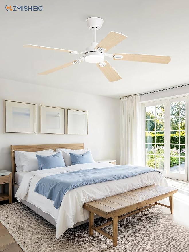 52" Ceiling Fans with Lights, White Modern Ceiling Fan with Remote, bedroom Indoor Ceiling Fan with Dual Finish, alternate
