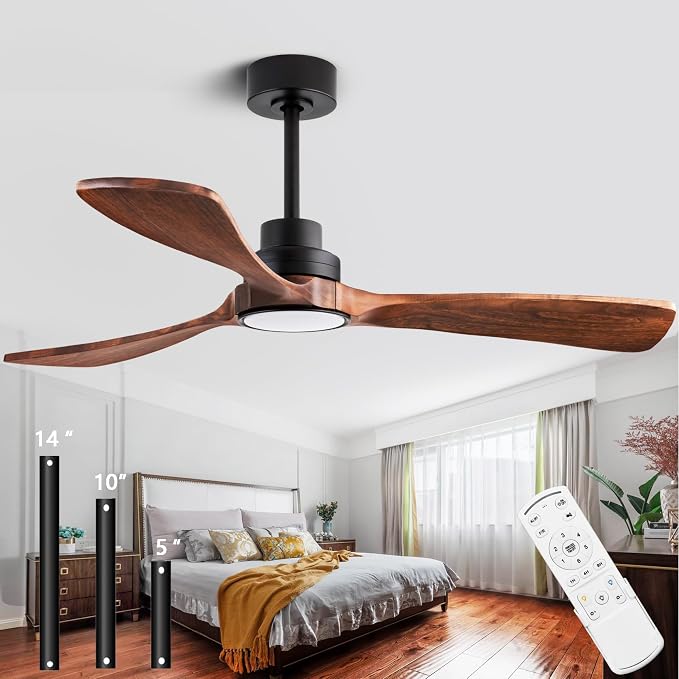 52” Ceiling Fans with Remote Control/Dimmer and Color Reduction with 3 Solid Wood Fan Blades, Ceiling Fan can be Used Indoors