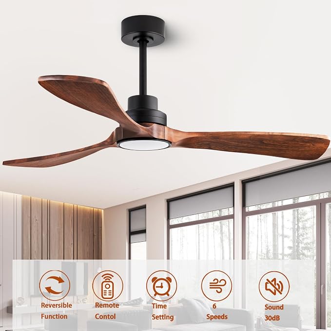 52” Ceiling Fans with Remote Control/Dimmer and Color Reduction with 3 Solid Wood Fan Blades, Ceiling Fan can be Used Indoors
