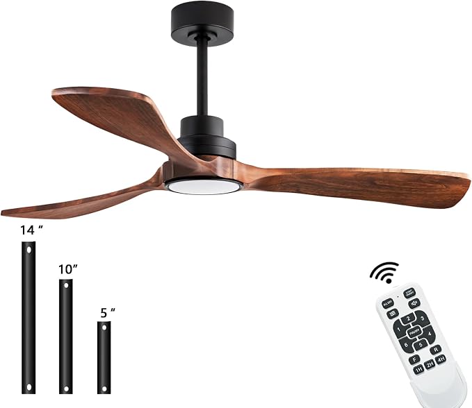 52” Ceiling Fans with Remote Control/Dimmer and Color Reduction with 3 Solid Wood Fan Blades, Ceiling Fan can be Used Indoors