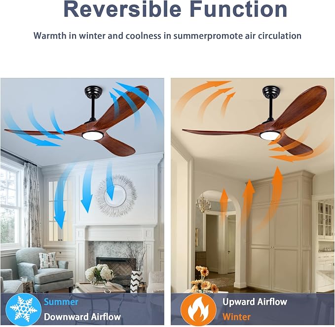 52” Ceiling Fans with Remote/Light/APP,Dimmer and Color, Wooden Ceiling Fan with 3 Wooden Blades for Patio, Living Room