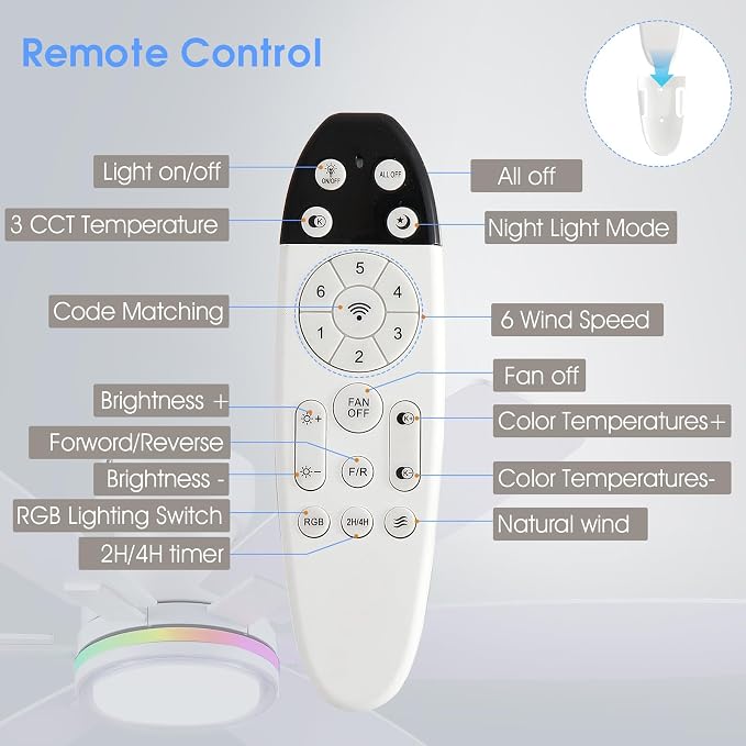 52" Ceiling Fans with RGB Lights, Low Profile Ceiling Fan with Remote/APP Control, Flush Mount, Double-Sided 6 Reversible