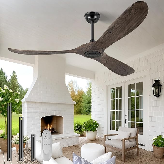 52" Ceiling Fans Without Light, Solid Wood Ceiling Fan with Remote Control and DC Motor, No Light, Modern Ceiling Fan with 3