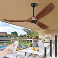 52" Ceiling Fans Without Lights, Solid Wood Ceiling Fan with Remote Control and DC Motor, Ceiling Fan no Light with 3 Blades