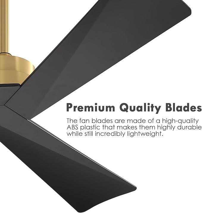 52" DC Ceiling Fan without Lights, Brass and Black Ceiling Fan with Remote, 3 ABS Plastic Blades, 6 Speed Reversible DC