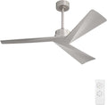 52" DC Ceiling Fan without Lights, Bruhsed Nickel Ceiling Fan with Remote, 3 ABS Plastic Blades, 6 Speed Reversible DC Motor