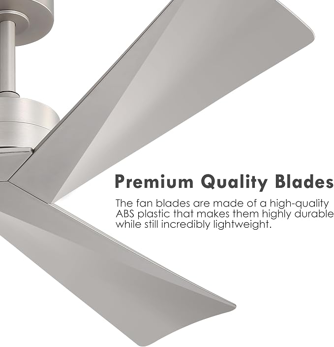 52" DC Ceiling Fan without Lights, Bruhsed Nickel Ceiling Fan with Remote, 3 ABS Plastic Blades, 6 Speed Reversible DC Motor