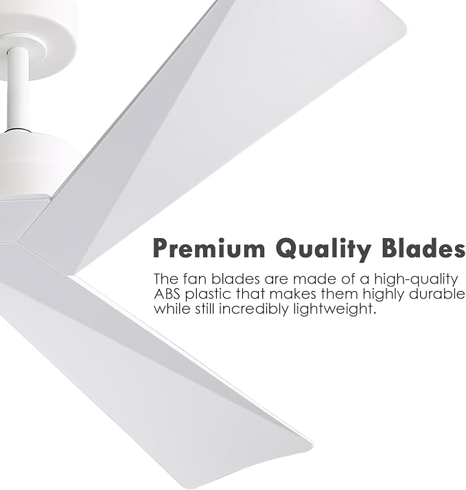 52" DC Ceiling Fan without Lights, White Ceiling Fan with Remote, 3 ABS Plastic Blades, 6 Speed Reversible DC Motor, Ceiling