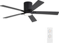 52" DC Flush Mount Ceiling Fan with Lights, 6-Speed Reversible DC Motor, 3CCT, Low Profile Hugger Ceiling Fan for Living Room