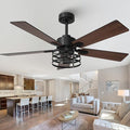 52" Farmhouse Ceiling Fans with Lights and Remote, Outdoor Ceiling Fan Dual Finish 5 Blades 6-Speed Quiet and Reversible DC