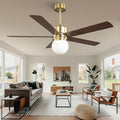 52" Gold Ceiling Fan with Light and Remote, Modern Brushed Gold Indoor Ceiling Fan, Reversible DC Motor, Dimmable LED 3 Color