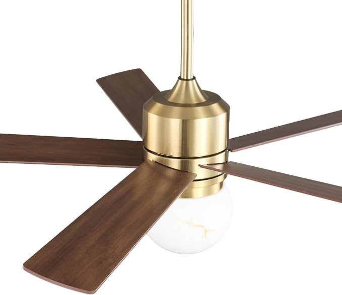 52" Gold Ceiling Fan with Light and Remote, Modern Brushed Gold Indoor Ceiling Fan, Reversible DC Motor, Dimmable LED 3 Color