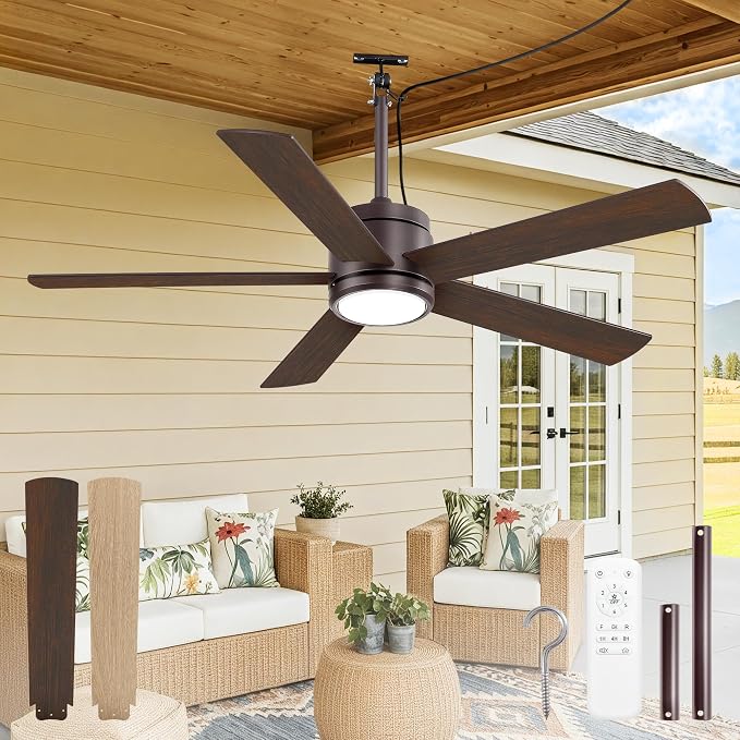 52 In Outdoor Ceiling Fan Hanging Fan Outdoor Ceiling Fans, Waterproof, with Light, Remote, 52 In, Wet Rated, IP65, 6 Speed