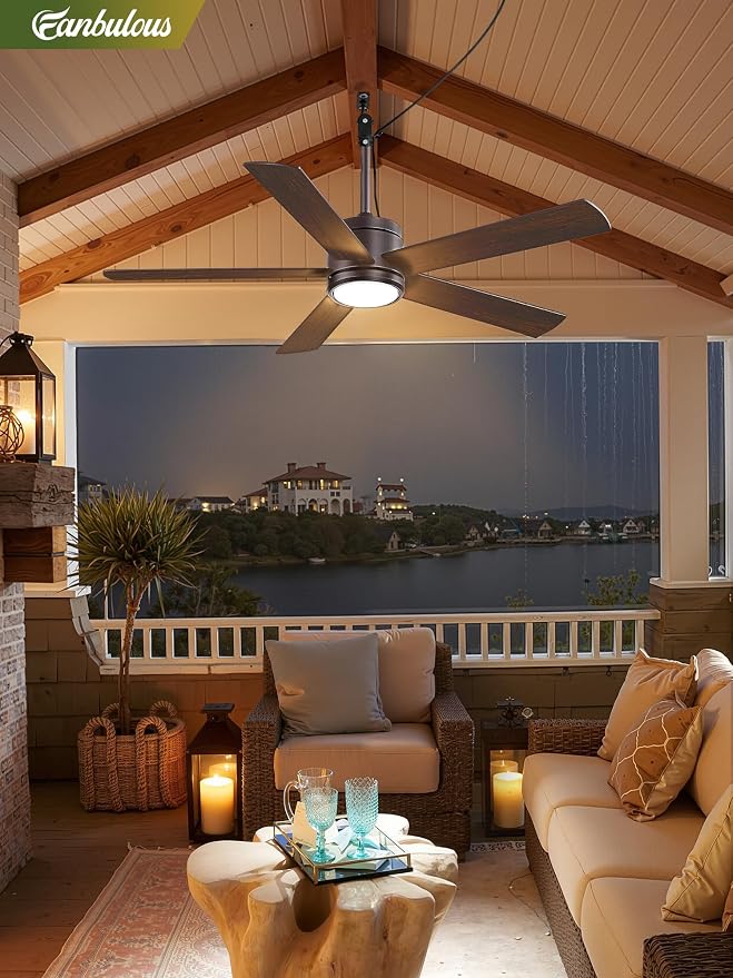 52 In Outdoor Ceiling Fan Hanging Fan Outdoor Ceiling Fans, Waterproof, with Light, Remote, 52 In, Wet Rated, IP65, 6 Speed