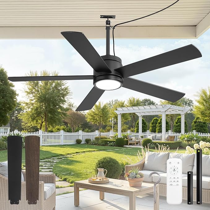 52 In Outdoor Ceiling Fan Hanging Fan Outdoor Ceiling Fans, Waterproof, with Light, Remote, 52 In, Wet Rated, IP65, 6 Speed