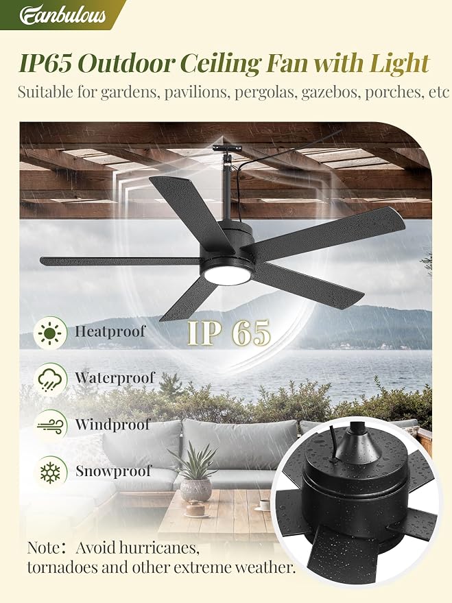 52 In Outdoor Ceiling Fan Hanging Fan Outdoor Ceiling Fans, Waterproof, with Light, Remote, 52 In, Wet Rated, IP65, 6 Speed