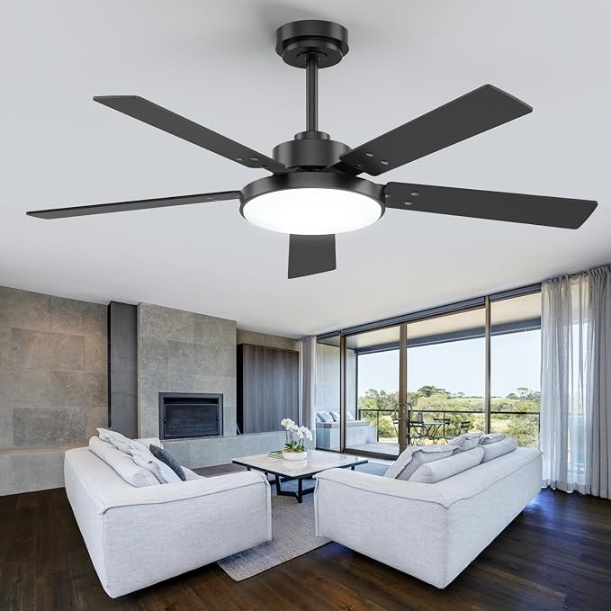 52 inch Black Ceiling fan with Light and Remote/APP, Ceiling Fans with Lights, 3CCT, Reversible 6 Speeds Quiet, product image