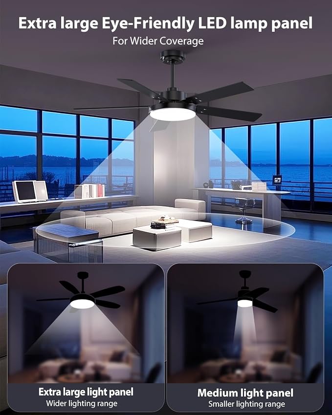 52 inch Black Ceiling fan with Light and Remote/APP, Ceiling Fans with Lights, 3CCT, Reversible 6 Speeds Quiet, alternate