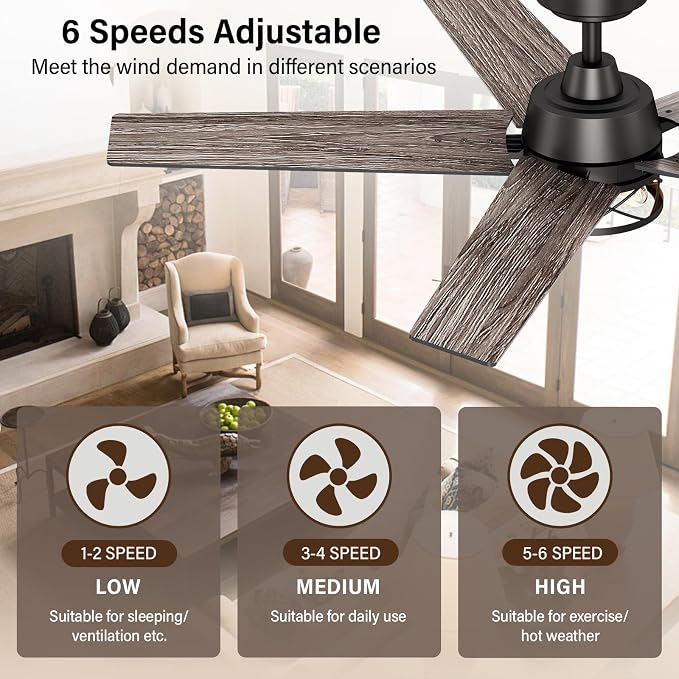 52 Inch Black Ceiling Fans with Lights and Remote, Reversible, 3CCT, Dimmable, Noiseless, Caged Ceiling Fan for Bedroom