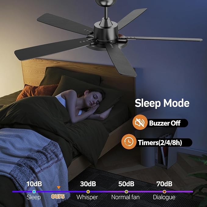 52 Inch Black Ceiling Fans with Lights Led Remote Control Flush Mount Low Profile for Bedroom Living Dining Room, alternate