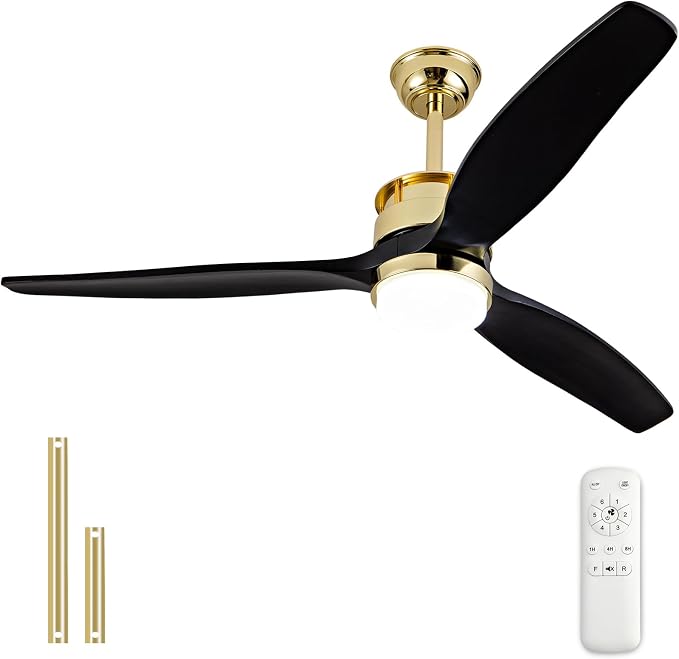52 Inch Black Gold Ceiling Fans with Lights and Remote, Reversible Quite DC Motor,6 Speeds with Memory Program,Modern