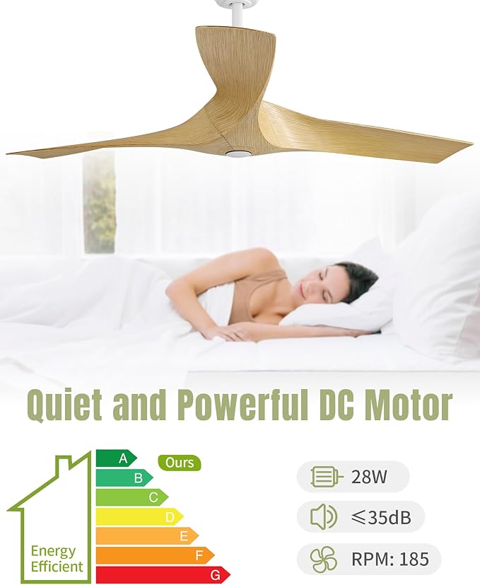 52 Inch Ceiling Fan No Light, 3 Blades Ceiling Fans Without Light, Low Profile Downrod Mount Ceiling Fans with Remote, for