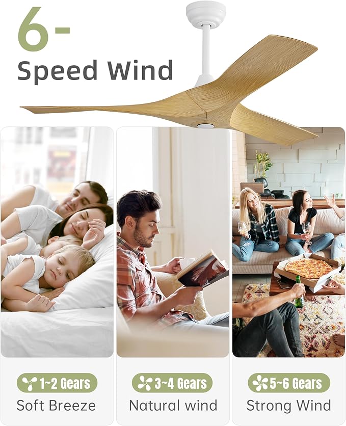 52 Inch Ceiling Fan No Light, 3 Blades Ceiling Fans Without Light, Low Profile Downrod Mount Ceiling Fans with Remote, for
