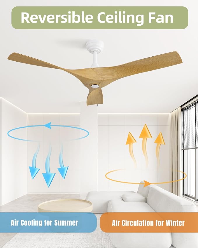 52 Inch Ceiling Fan No Light, 3 Blades Ceiling Fans Without Light, Low Profile Downrod Mount Ceiling Fans with Remote, for