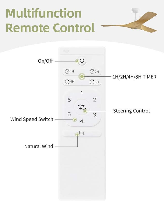 52 Inch Ceiling Fan No Light, 3 Blades Ceiling Fans Without Light, Low Profile Downrod Mount Ceiling Fans with Remote, for