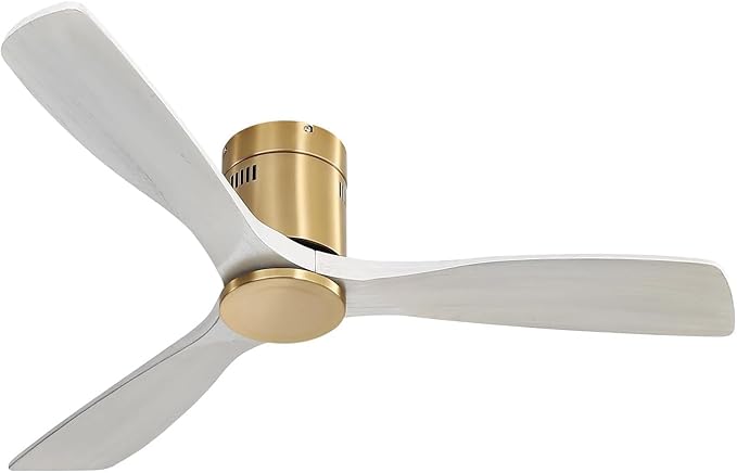 52 Inch Ceiling Fan No Light, Flush Mount Ceiling Fans with Remote, Solid Wood Indoor/Outdoor Ceiling Fans Without Lights