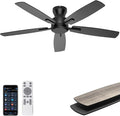 52 Inch Ceiling Fan No Light, Low Profile Ceiling Fan with Remote and App Control, Flush Mount Ceiling Fan without Light for