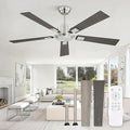 52 Inch Ceiling Fan No Light with Remote Modern Nickel Ceiling Fan with Quiet Reversible DC Motor, 6-Speeds 5 Blades
