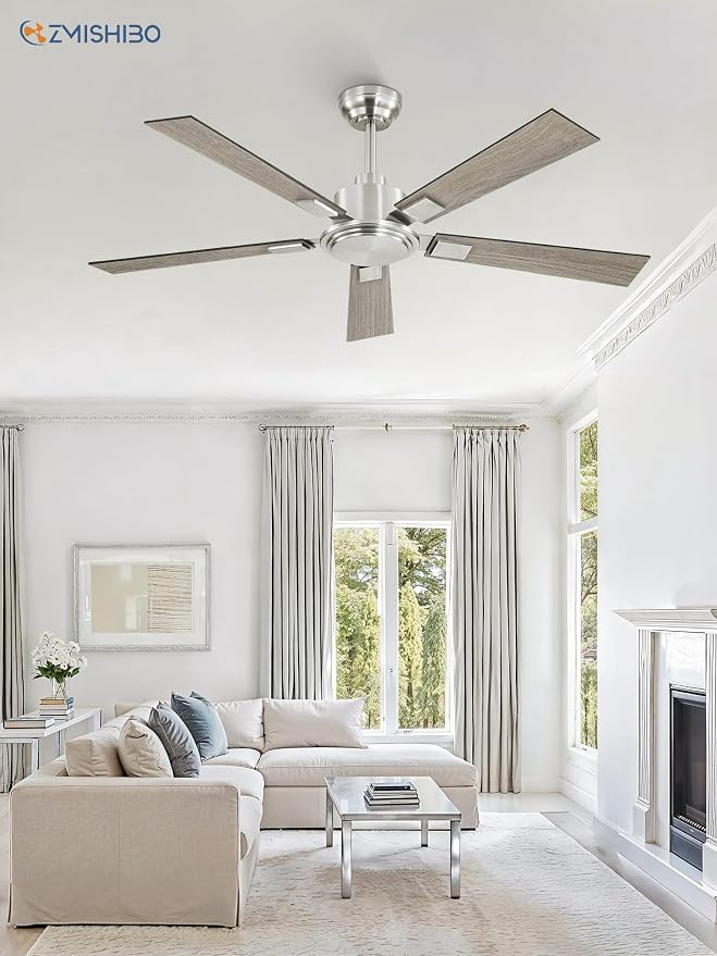 52 Inch Ceiling Fan No Light with Remote Modern Nickel Ceiling Fan with Quiet Reversible DC Motor, 6-Speeds 5 Blades
