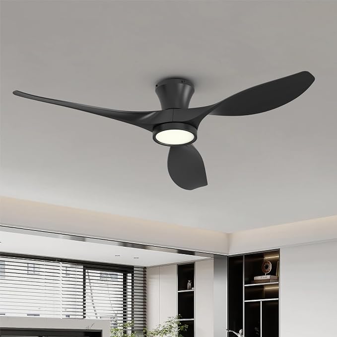 52 Inch Ceiling Fan with Led Light Remote Control Flush Mount Low Profile for Bedroom Farmhouse Patio Outdoor Living Room