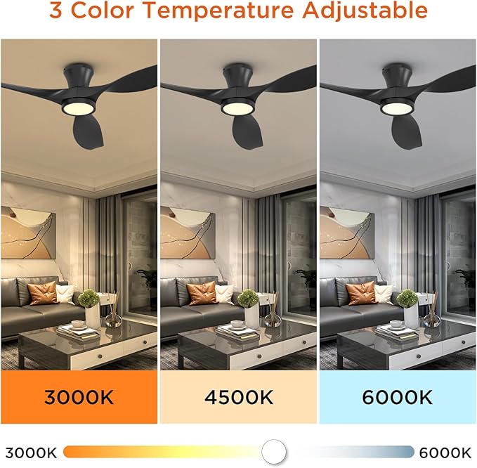 52 Inch Ceiling Fan with Led Light Remote Control Flush Mount Low Profile for Bedroom Farmhouse Patio Outdoor Living Room