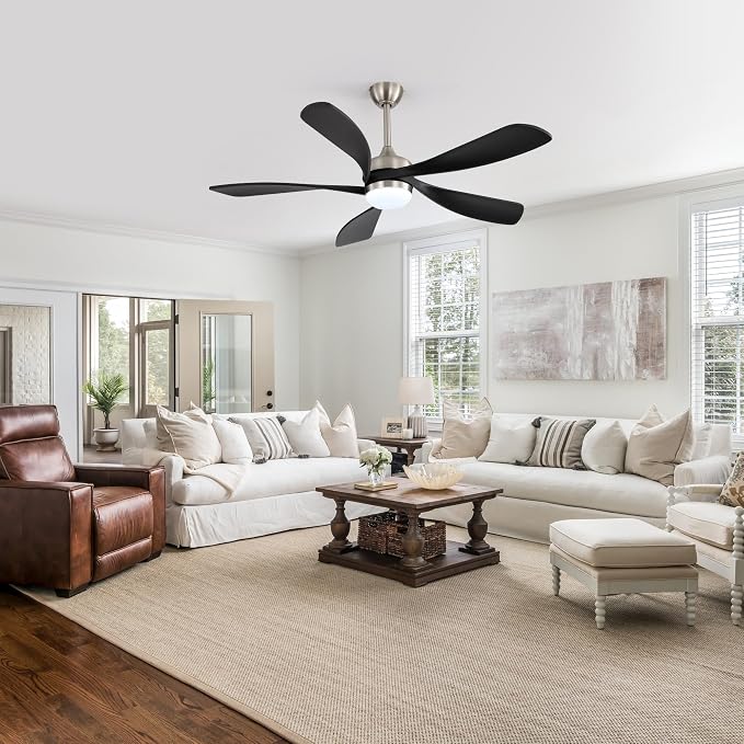 52 Inch Ceiling Fan with Light and Remote Control, 6-Speed Reversible Quiet DC Motor, 3 Color Temperatures LED Light, 3 Timer