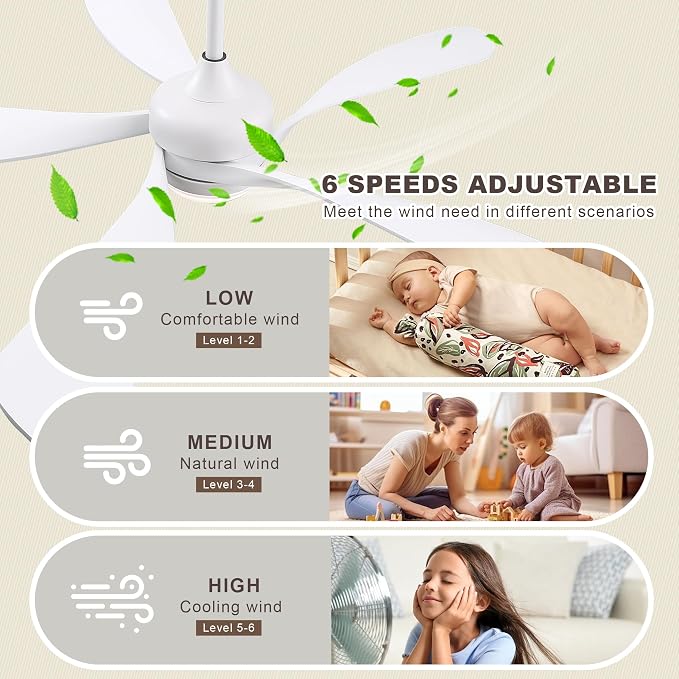 52 Inch Ceiling Fan with Light and Remote Control, 6-Speed Reversible Quiet DC Motor, 3 Color Temperatures LED, alternate