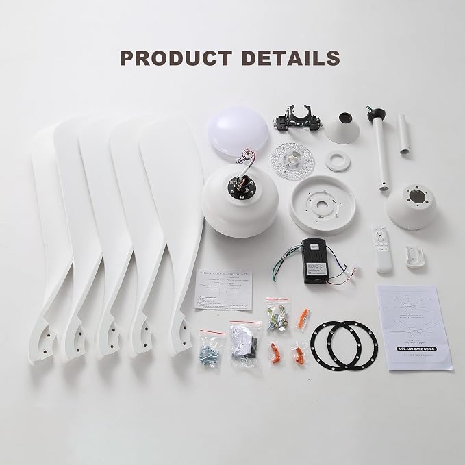 52 Inch Ceiling Fan with Light and Remote Control, 6-Speed Reversible Quiet DC Motor, 3 Color Temperatures LED, alternate