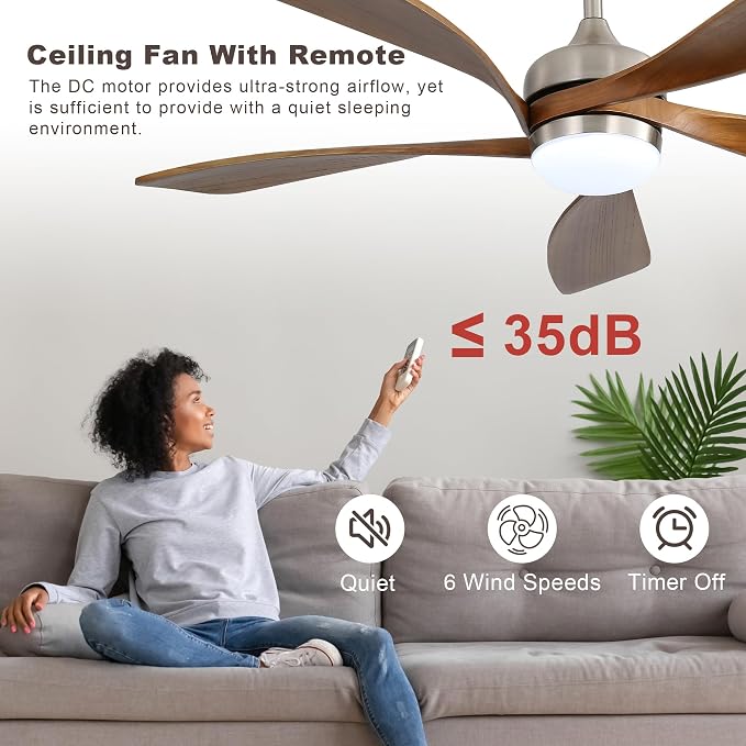 52 Inch Ceiling Fan with Light and Remote Control, 6-Speed Reversible Quiet DC Motor, 3 Color Temperatures LED, alternate