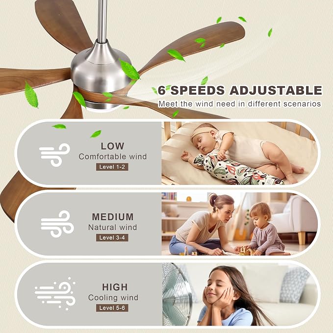 52 Inch Ceiling Fan with Light and Remote Control, 6-Speed Reversible Quiet DC Motor, 3 Color Temperatures LED, alternate