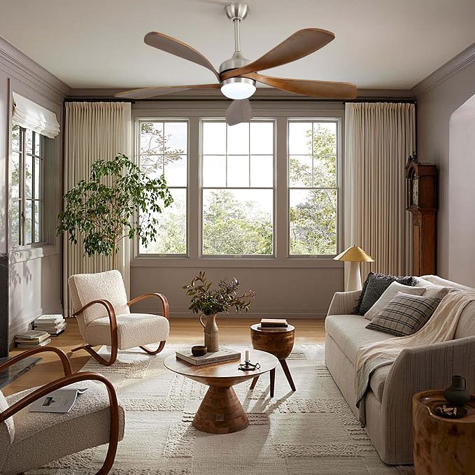 52 Inch Ceiling Fan with Light and Remote Control, 6-Speed Reversible Quiet DC Motor, 3 Color Temperatures LED, alternate